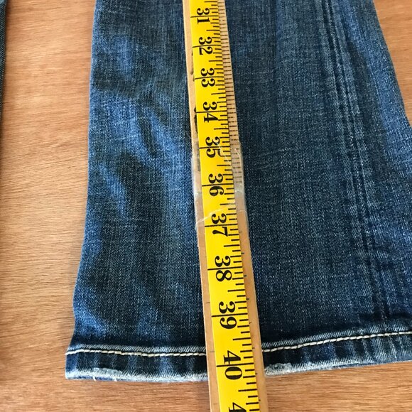 Miss Me Bootcut Jeans Women 31 Blue Low Rise Rhinestone Flap Pocket Thick Stitch - Picture 6 of 16